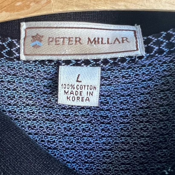 NWOT Peter Millar Polo 100% Cotton Size L Navy Blue with Blue & Purple Diamonds - Picture 4 of 4
